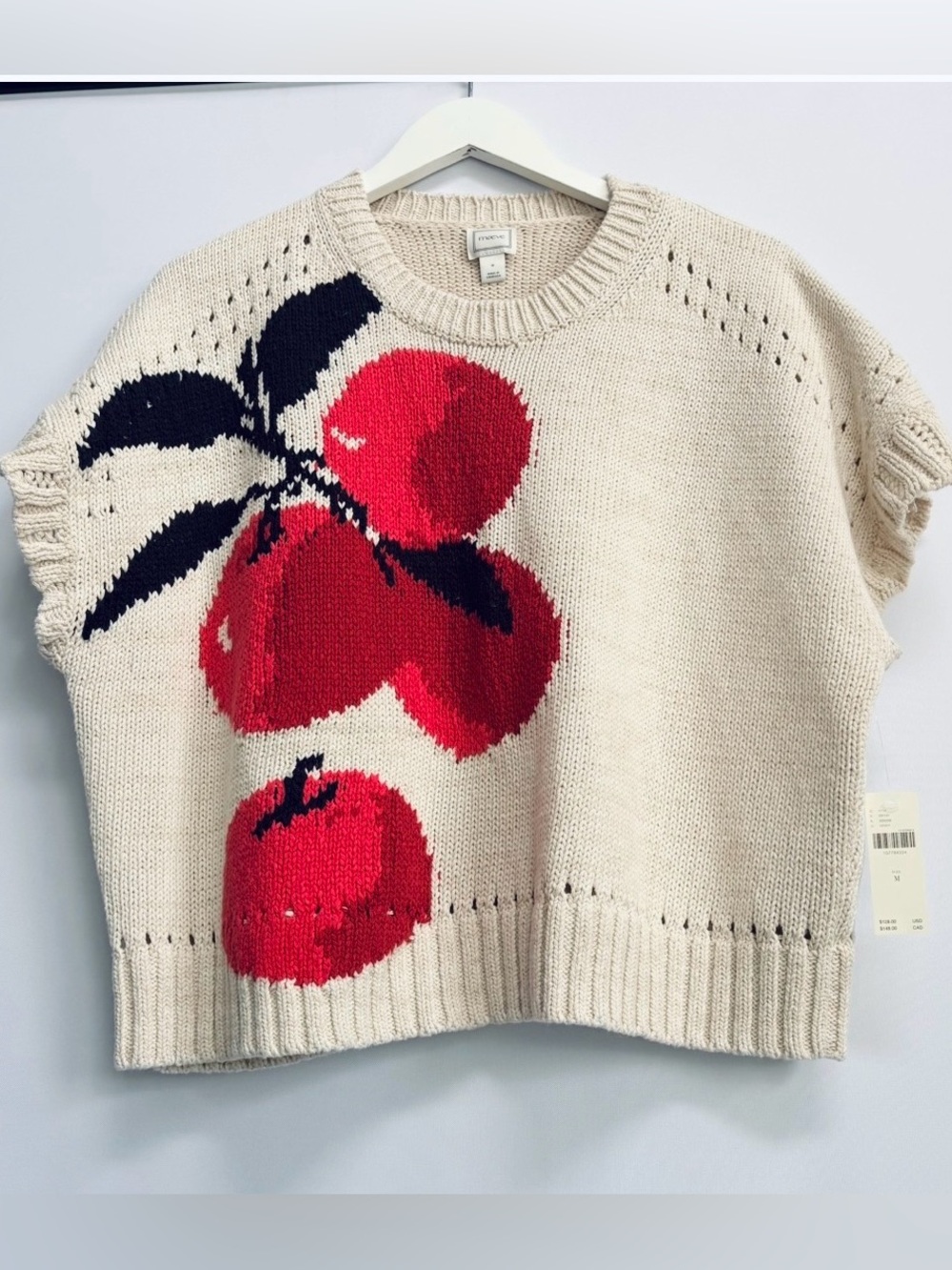 NWT Maeve Short-Sleeve Crew-Neck Apple Motif Graphic Sweater - Picture 3 of 12